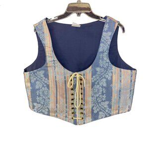 Renaissance Brocade Bodice Reversible Blue Boned New Approx Sz 22-24